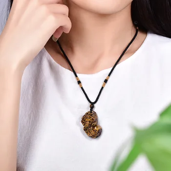 

Natural Yellow Tiger eye Stone Pendant Carved Amazing Pixiu Necklace Lucky Amulet Bring Wealth Men Women Jades Jewelry Free Rope