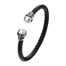 Панк Высокое качество кожаный браслет для мужчин из нержавеющей стали на каждый день Скелет голова браслет леди Шарм ювелирные изделия подарок Размер Регулируемый