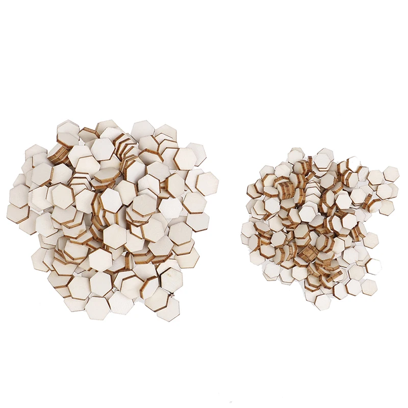 200PCS 10/15MM Wooden Shapes Ornaments Embellishment DIY Crafts Decorations Beech Wooden Hexagonal Pieces Ornaments