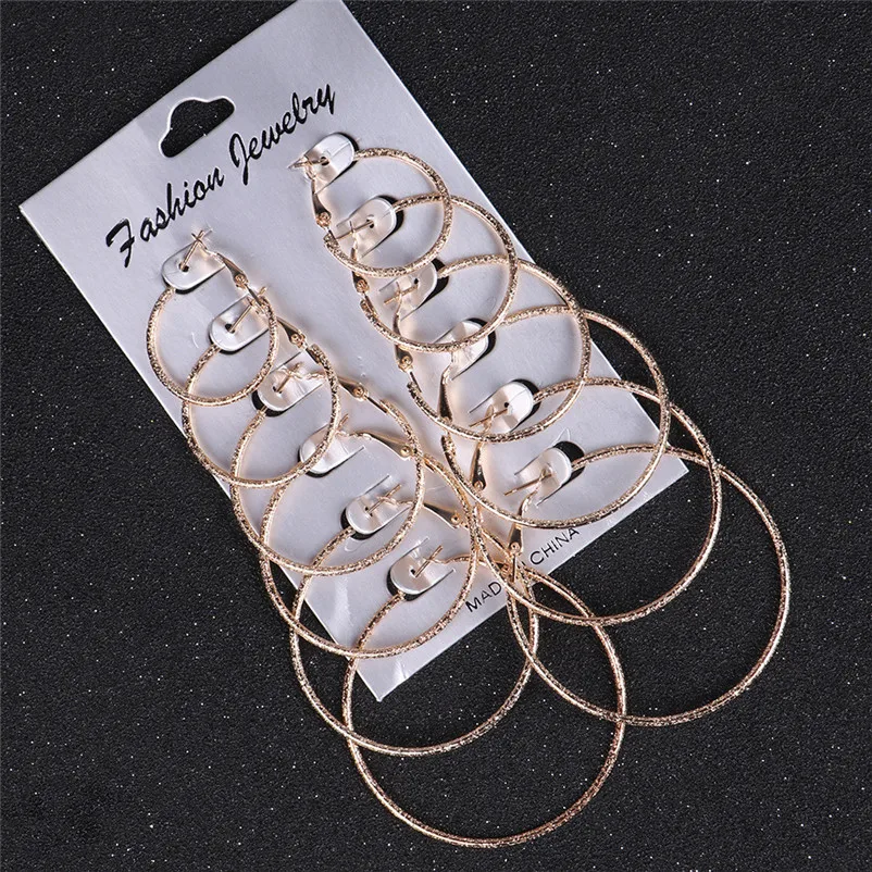 Fashion accessories Big Circle Hoop 6 Pairs  set Vintage Gold silver color Big circle Brincos earrings for women J12#N (6)