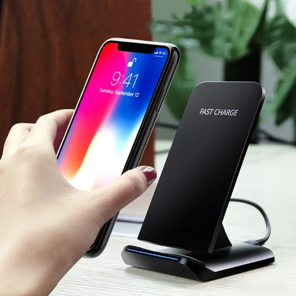 

Qi Fast Charge Wireless Charger Desk Fast Charging Stand Qi Standard Dual Coil LED Light Wireless Charger Cradle For Samsung