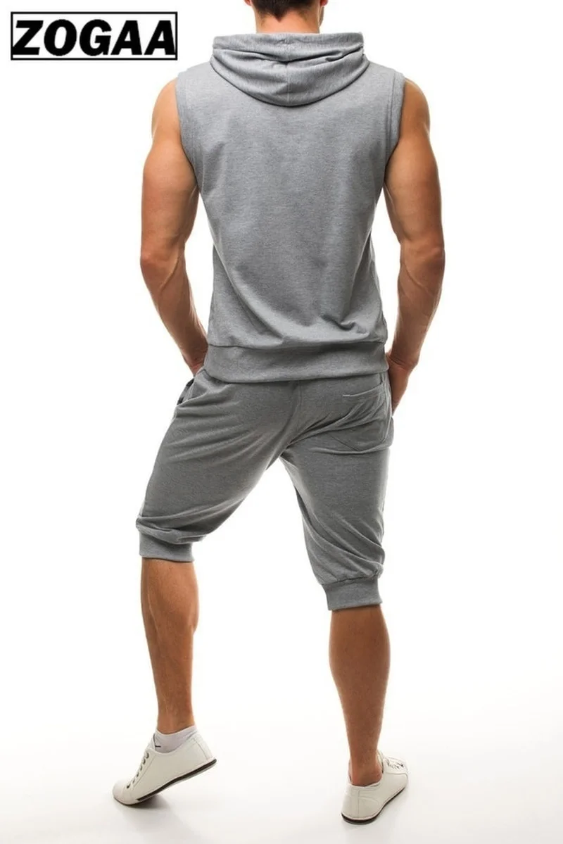 Plus Size S-3XL Ropa De Hombre 2018 ZOGAA Fashion Men Sets Sleeveless Tops and Pants Zipper Hooded Sleeveless Sweatshirt