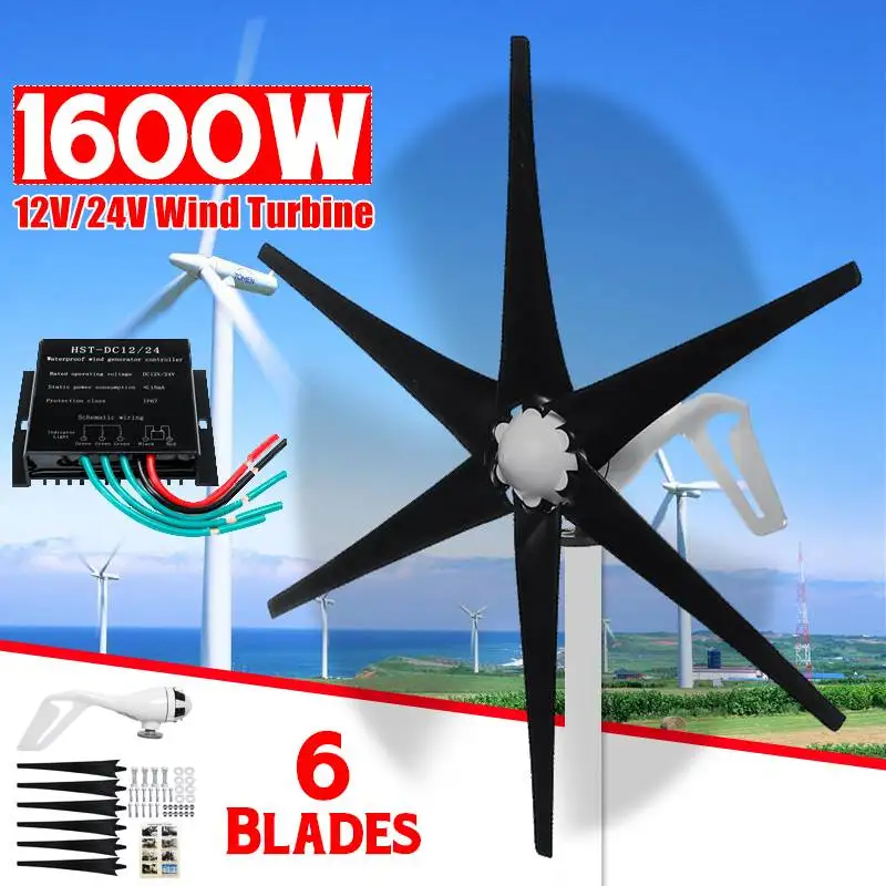 

S3 1600W 12V/24 V 6 Blade Wind Turbines+Controller Wind Generator Power Windmill Energy Turbines Charge Home Or Camping