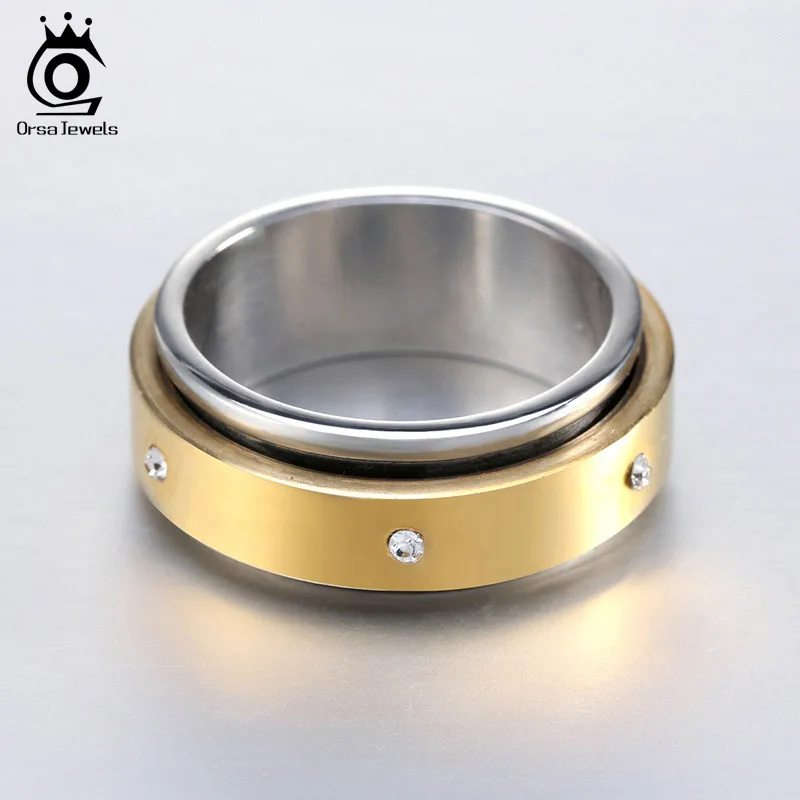 ORSA JEWELS Men's Rings 316L Stainless Steel 6 Piece Cubic Zircon Cool Men Fashion Gold-Color Ring Band Jewelry GTR08