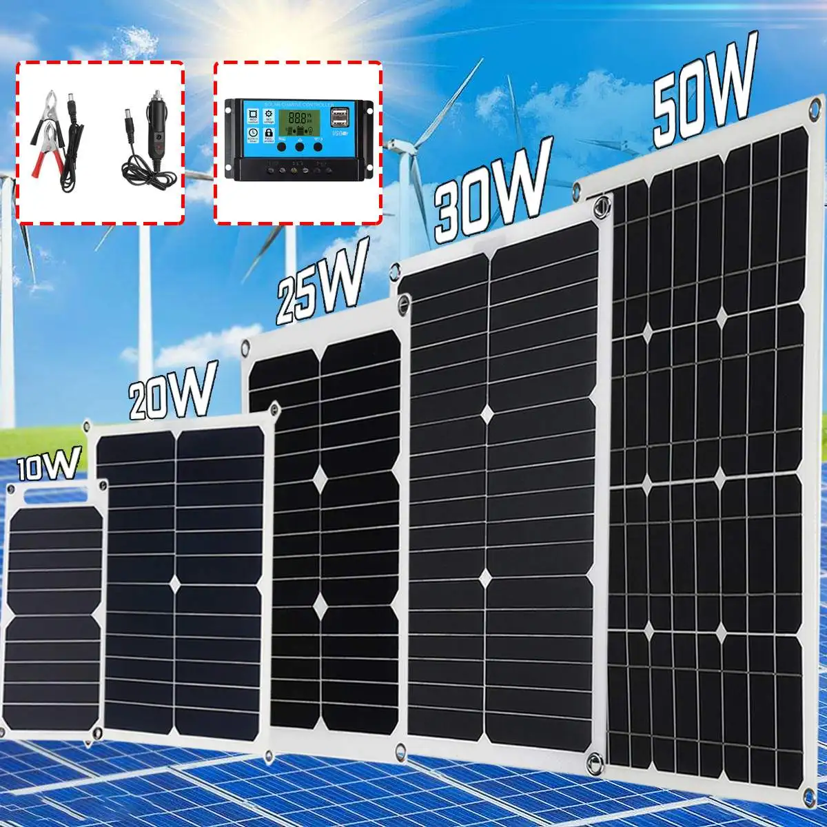 10W 20W 30W 50W Панели солнечные Pad 5/12/18 в солнечных батарей поли Панели солнечные Батарея контроллер для дом на колесах автомобиля RV лодка яхта