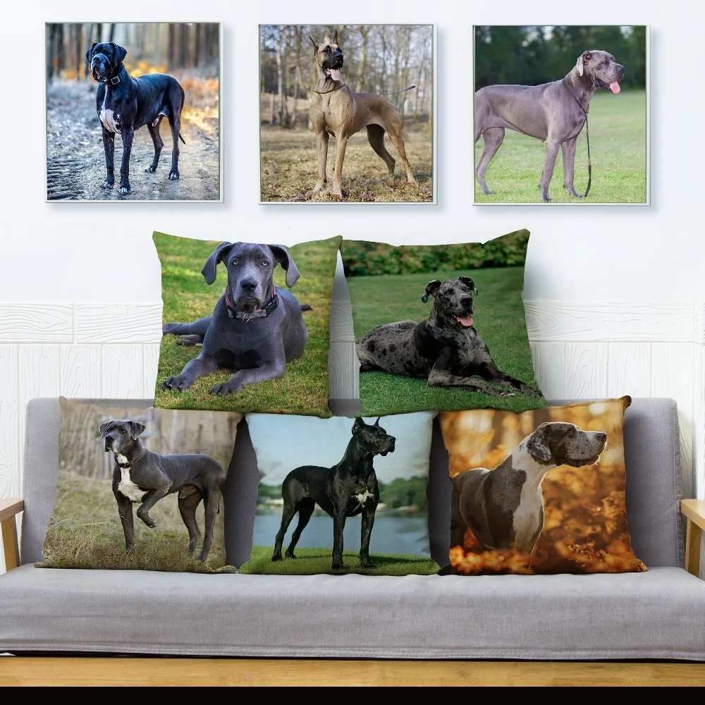 

Germany Great Dane Dog Pillow Cover 45*45cm Cushion Covers Linen Pillow Case Car Sofa Home Living Room Decor Pet Pillows Cases