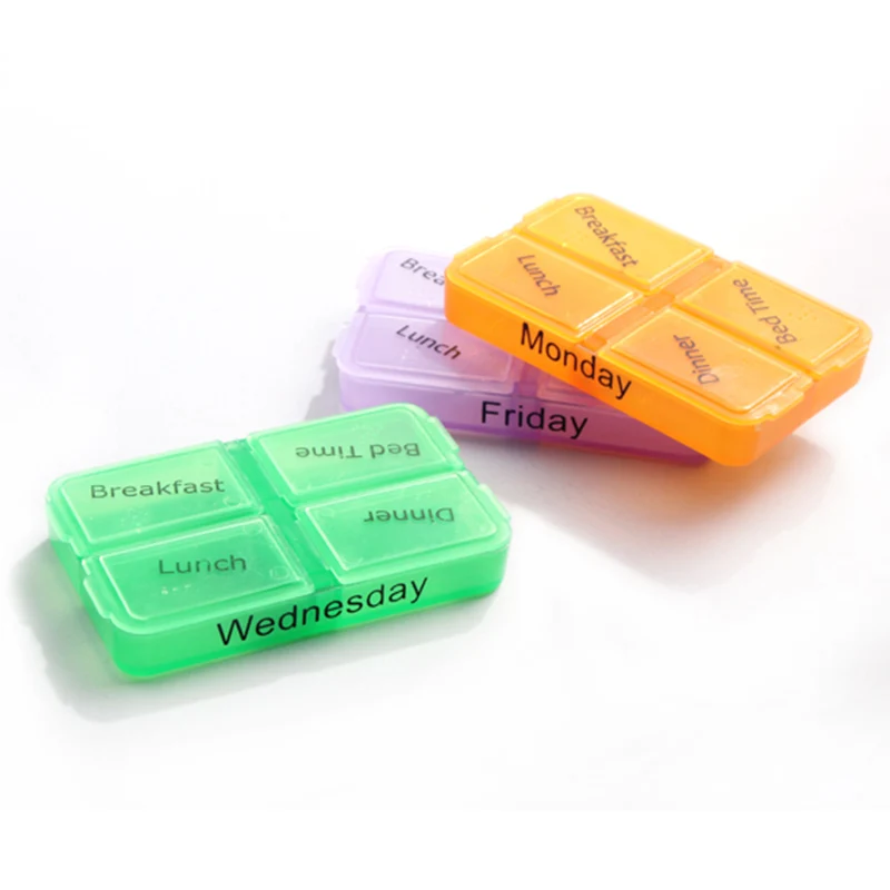 28 Grids Pill Box 7 Days Color Travel Medicine Case 7 Layers Seal Tablet Divider Drug Storage Vitamin Container Tablets Splitter