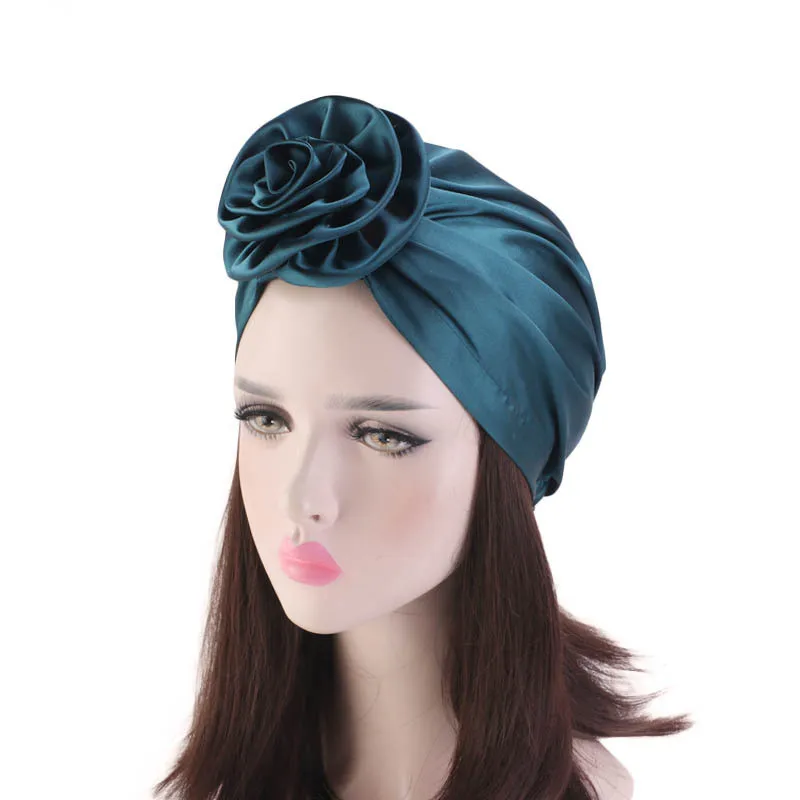 

Helisopus Muslim Turban Flower Headscarf New Chemo Hat Women Fashion Solid Color Headbands Ladies Hair Accessories