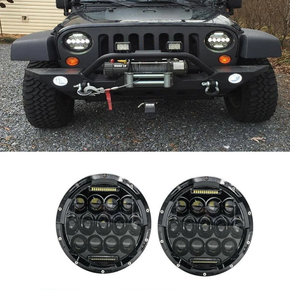 

2PCS 75W 7Inch Round LED Headlight with High Low Beam LED Running Lights for Jeep Lada Niva 4x4 Land Rover Defender
