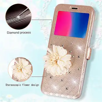 

Flower Bling Diamond Rhinestone PU Leather Filp Cover For Xiaomi Mi 6X Wallet View Case For Xiaomi Mi A2 Glitter Leather Case