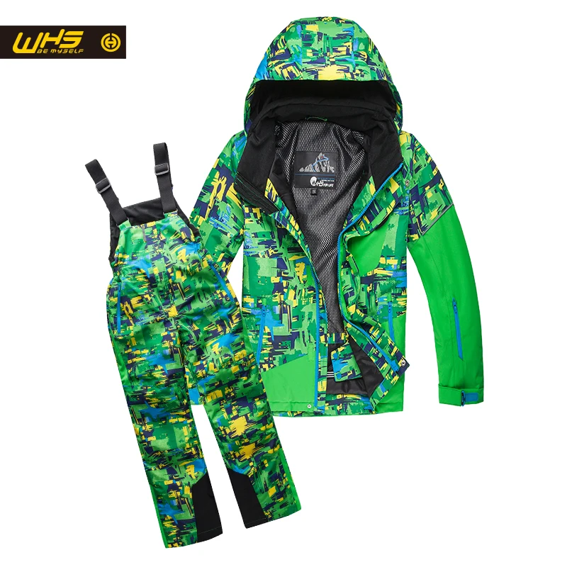 

WHS Boys ski suit snow jackets & pants children skiing coat trousers Kids waterproof clothing windproof jacekt pant 4-16 years