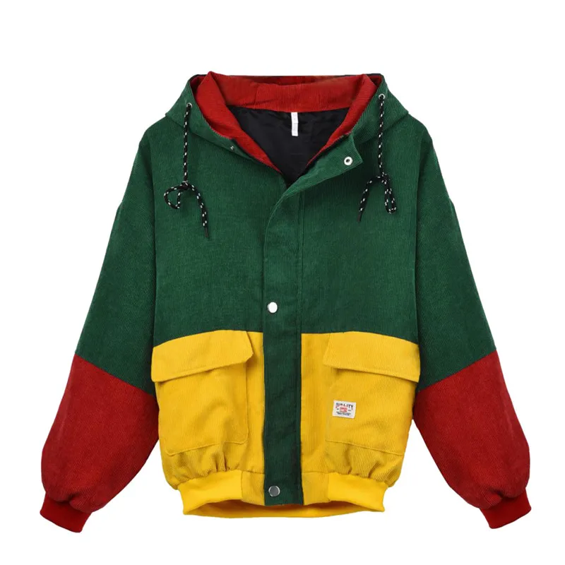 wonderful  Winter Down Jacket Women Long Sleeve Corduroy Patchwork Oversize Short Bomber Jacket Windbreaker Co