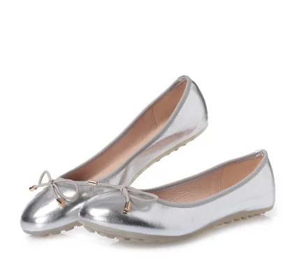 Женские туфли на плоской подошве обувь Танцы для Для женщин Бальные мягкая подошва низкие слипоны с бантом круглый носок цвет серебристый, Золотой плюс размер 35-41 39 - Цвет: silver