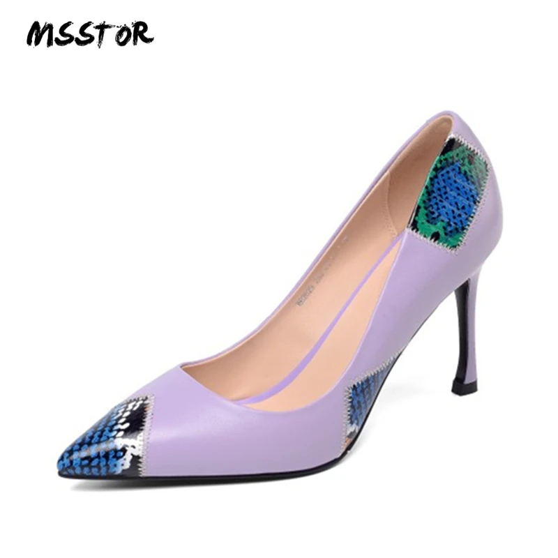 

MSSTOR Mixed Colors Heels Shoes Elegant Autumn Spring Pointed Toe Shallow Black Party Dress Shoes Women Thin Heels Ladies Pumps