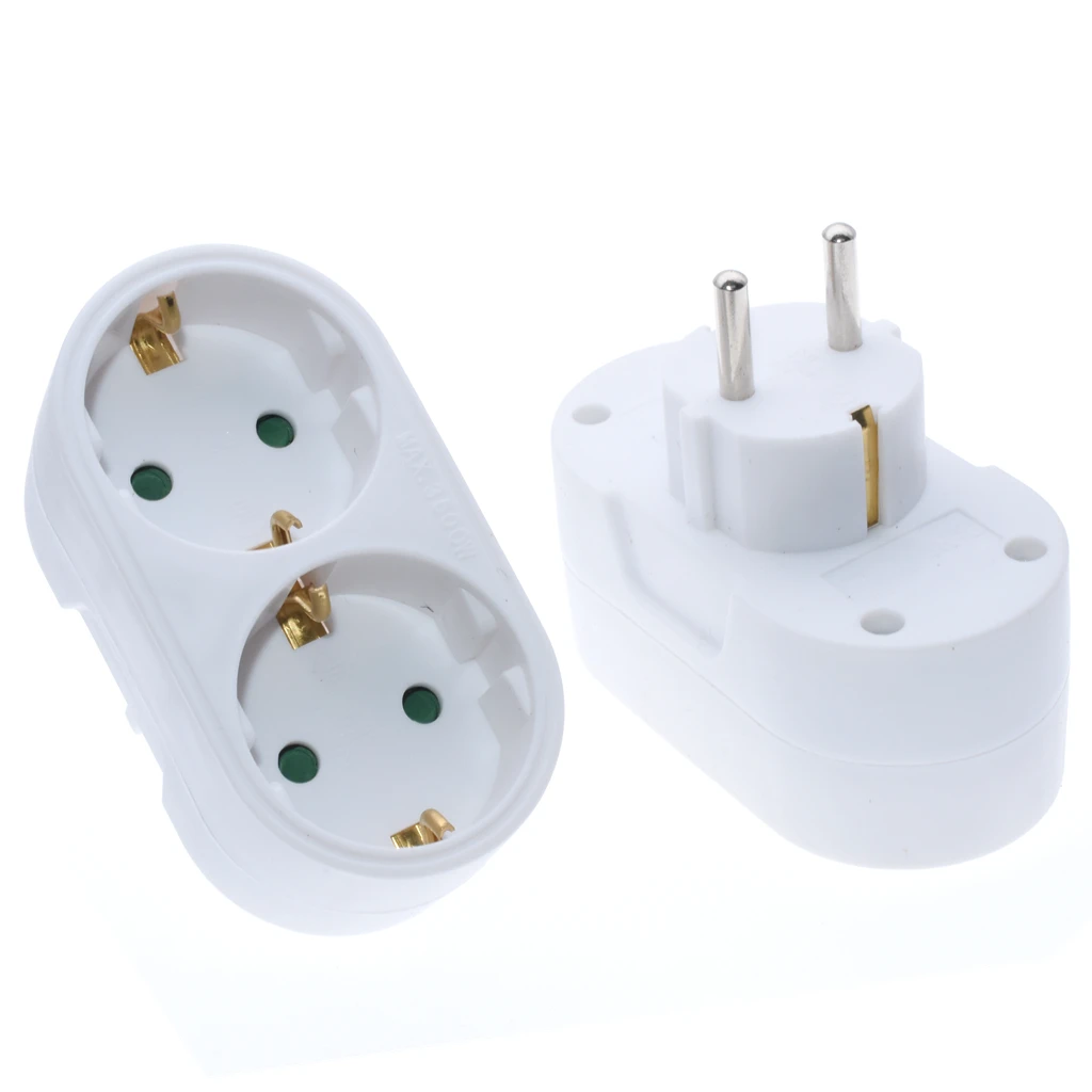 2 way European electrical power extension socket, Euro CEE7/7 Schuko to CEE7/3 wall Outlet Socket