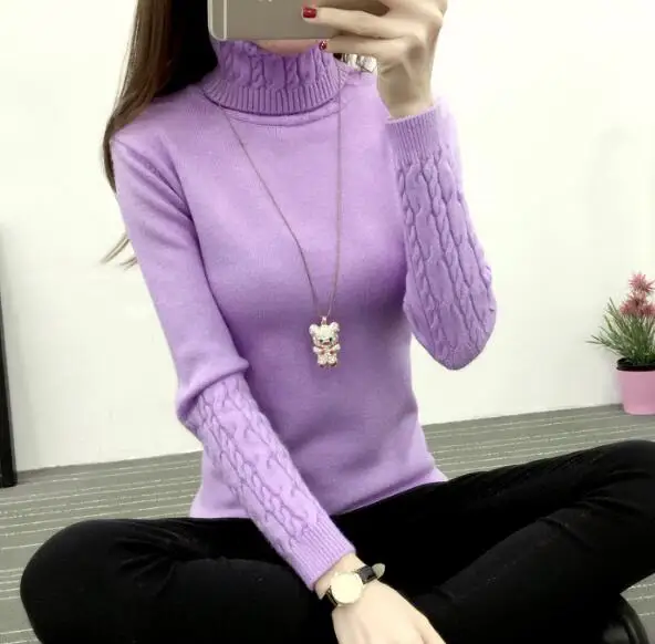 JQNZHNL женский зимний свитер с высоким воротом, Женский вязаный свитер с длинным рукавом, женские свитера и пуловеры, женский джемпер, теплый топ, 296 - Цвет: purple
