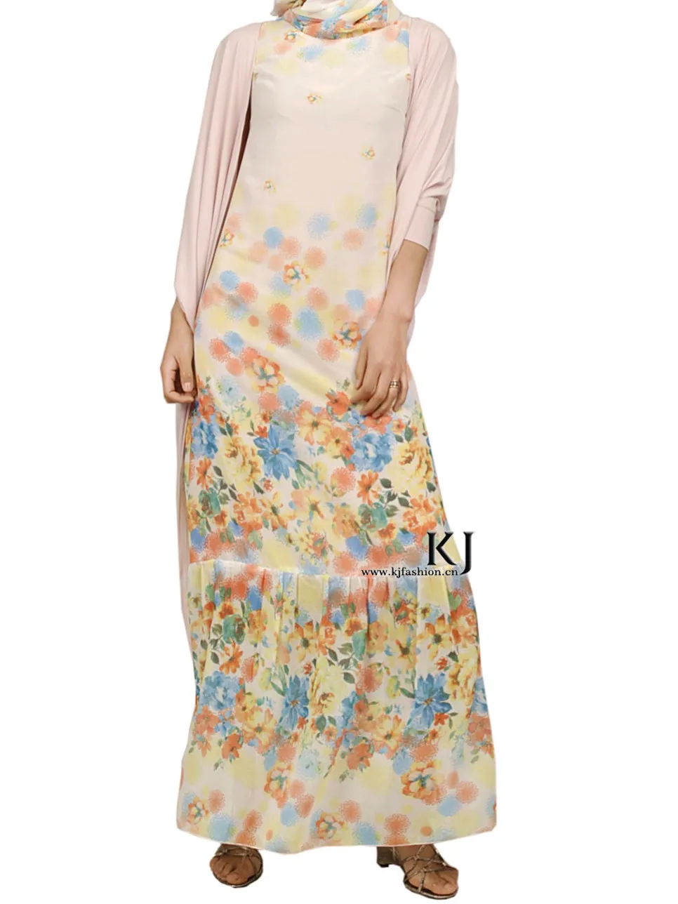 

2016 New arrival long print dress women's islamic abaya muslim dress plus size sleeveless dress + Crystal Hemp cardigan twinset