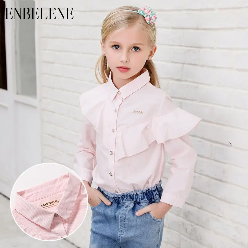 2018 Spring Baby Girls Square Collar Shirts for Children Pink Fashion Full Sleeve Blouses Little