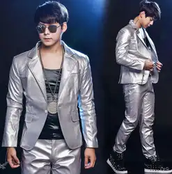 Серебряные модные панк певица тонкий пиджаки для женщин для мужчин куртки сценические костюмы S пальто одежда танцев звезда