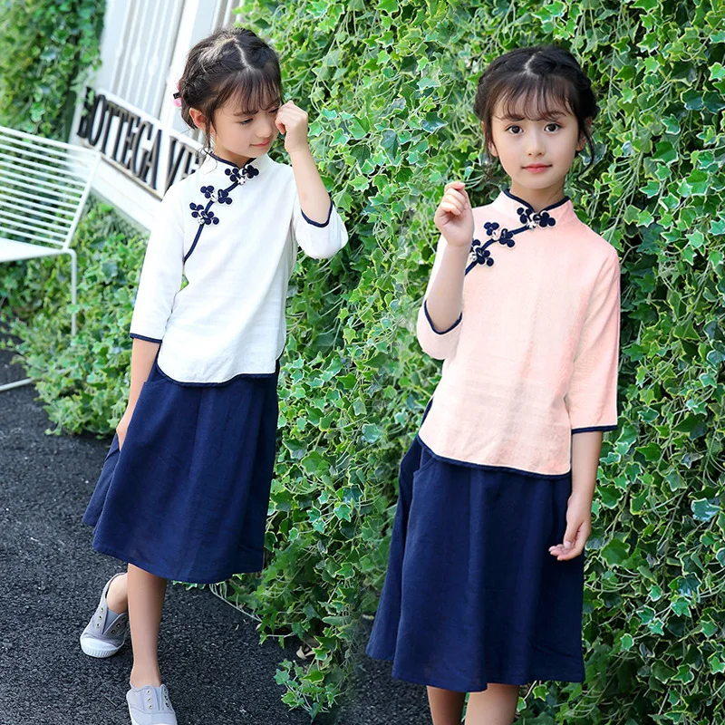 

Children's Garment Ethnic Costume 2017 Summer Wear Two Pieces Suit Customs Tang Costume 2 Pieces Kids Clothing Sets