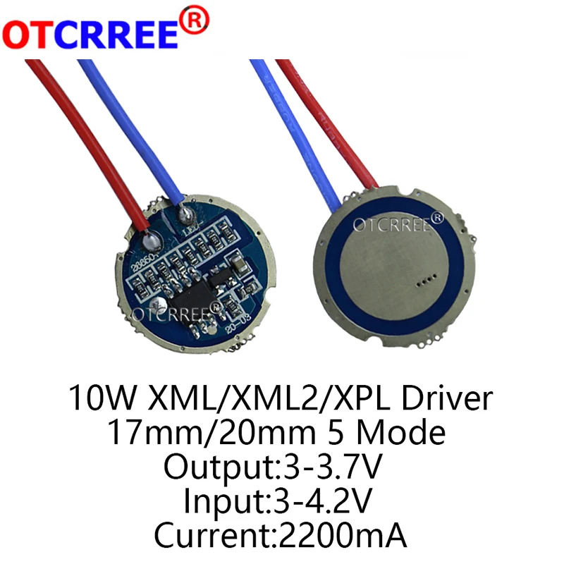 50 шт cree xml светодиодный XPL xml2 светодиодный T6 U2 драйвер 17 мм 20 мм 3-4,2 V 2.2A 5-режим Светодиодный драйвер для CREE XM-L светодиодный излучатель