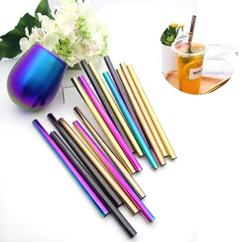

Stainless Steel Straws Straight Straw Set Rainbow Sucker Beverages Mirror Polished Milk Juice Cold Drink Straw Funny Drinkware