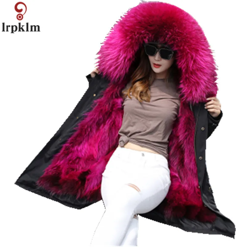 Jacket Women Winter Parkas Long Big Fox Fur Collar Hooded Coats 2018 Ladies Fur Linen Thickened Warm Jackets Plus Size Coat LZ962