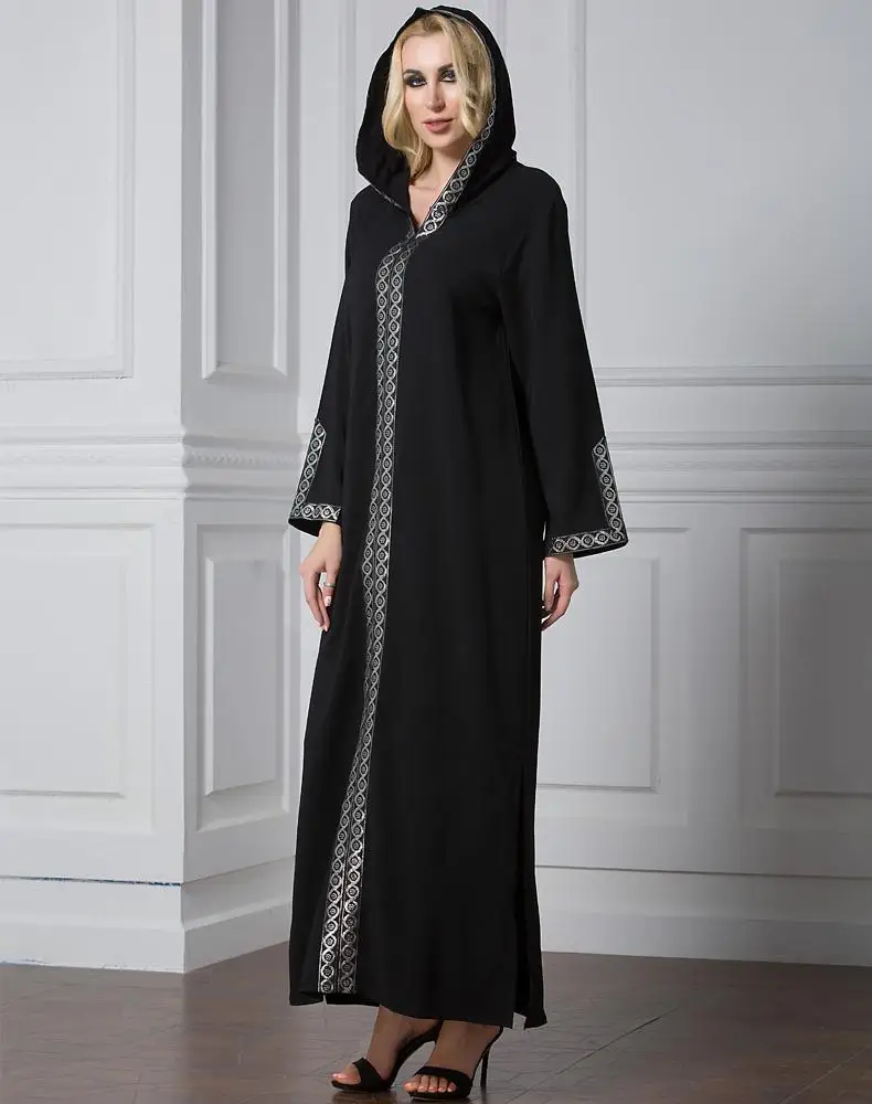 Мусульманский Абаи вышивка, макси-платье, кардиган с капюшоном, длинное платье, платья больших Размеры свободные Тауб Jalabiya Ближнем Востоке Исламская одежда