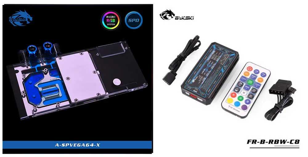 Controller(5V AURA) Bykski A-SPVEGA64-X полное покрытие GPU водяной блок для VGA Sapphire RX Vega 64 8G HBM2 видеокарта - Цвет лезвия: Controller(5V AURA)
