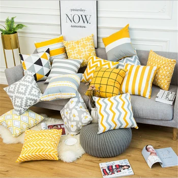 

Nordic yellow gray geometric stripe pattern Car cushion pillowcase sofa cushion bedroom cute pillow Home decoration 45x45cm