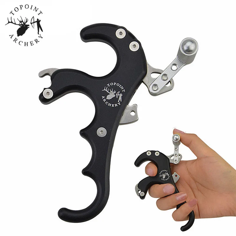 1Pc Archery 4 Fingers Stainless Steel Bow Release Strength Saving Release For Compound Bow