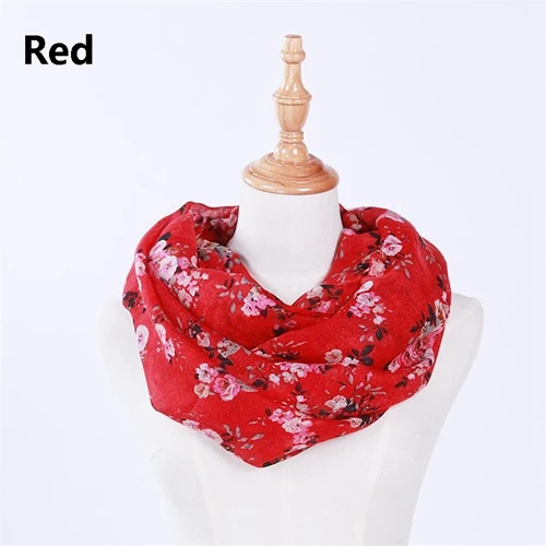 Высокое качество, горячая Распродажа, новая мода, теплый женский шарф с цветком, женский шарф с принтом маленькой розы, кольцо, шарфы, бесконечная шаль - Цвет: Red