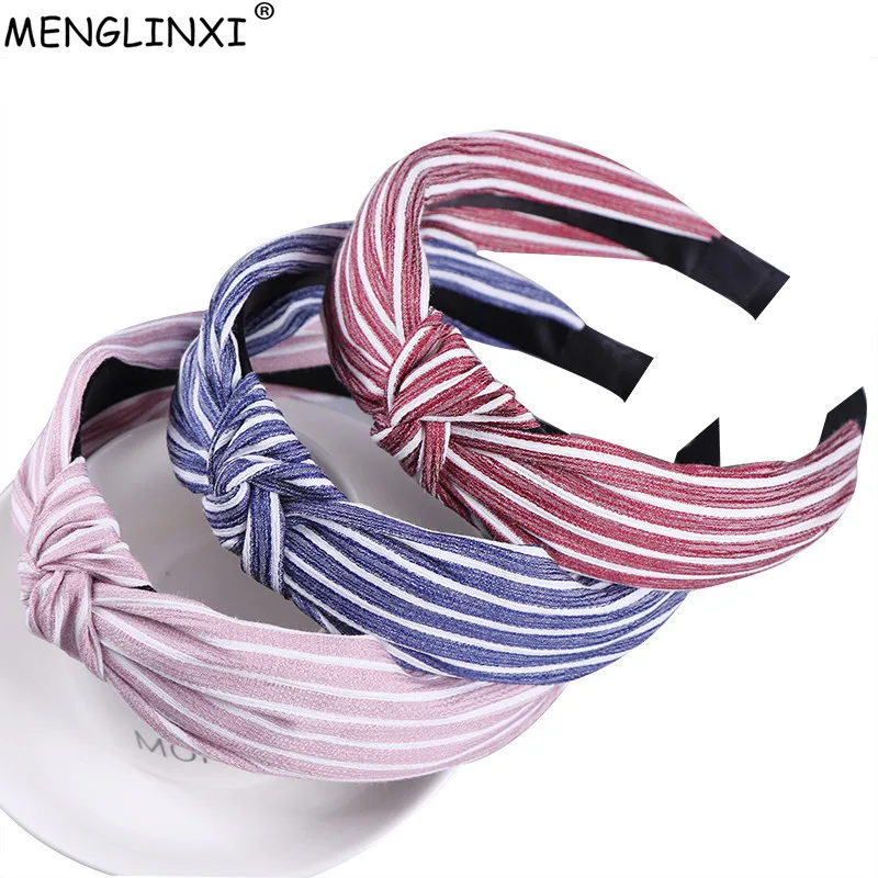 

2018 Striped Soft Knotted Hairbands Headbands For Women Girls Fabric Hairband Hair Accessories Lady Hair Hoop Headwear
