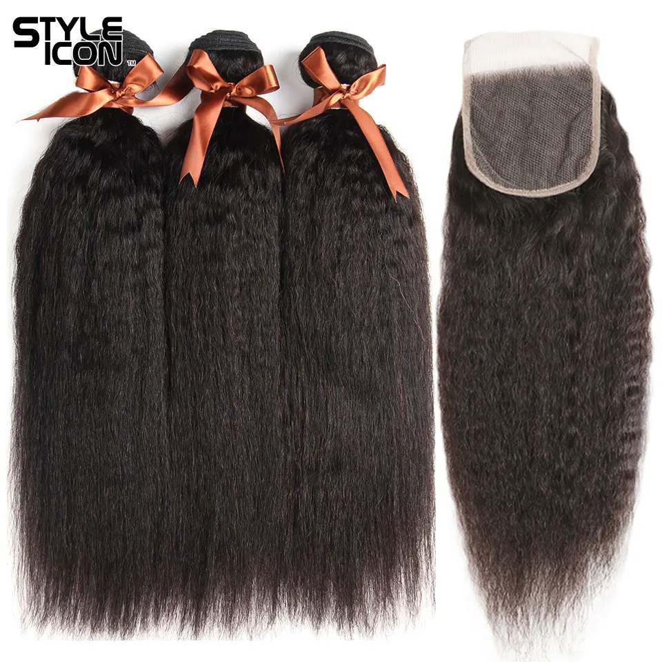 Styleicon 3 Bundles Kinky Straight Hair with Closure 100% Peruvian Human Hair Weave with Lace Closure Non-Remy Hair Weaving Styleicon 3 Bundles Kinky Straight Hair with Closure 100% Peruvian Human Hair Weave with Lace Closure Non-Remy Hair Weaving