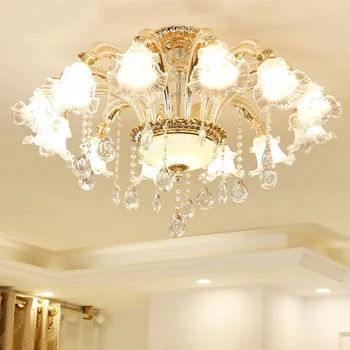 

TUDA LED Ceiling Lamp Zinc Alloy Ceiling Lamp Living Room Bedroom Petal-shaped Glass Crystal Ceiling Lamp E14 110V 220V