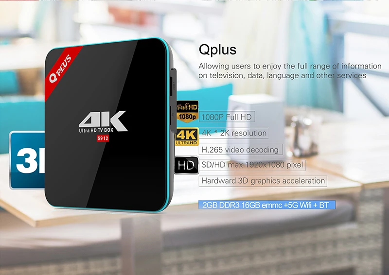 Q Plus 2G 3G/16G 32G Amlogic S912 Octa Core Andorid 7.1 TV BOX 2.4G/5GHz Dual WiFi BT4.0 4K H.265 Set Top Box Media Player