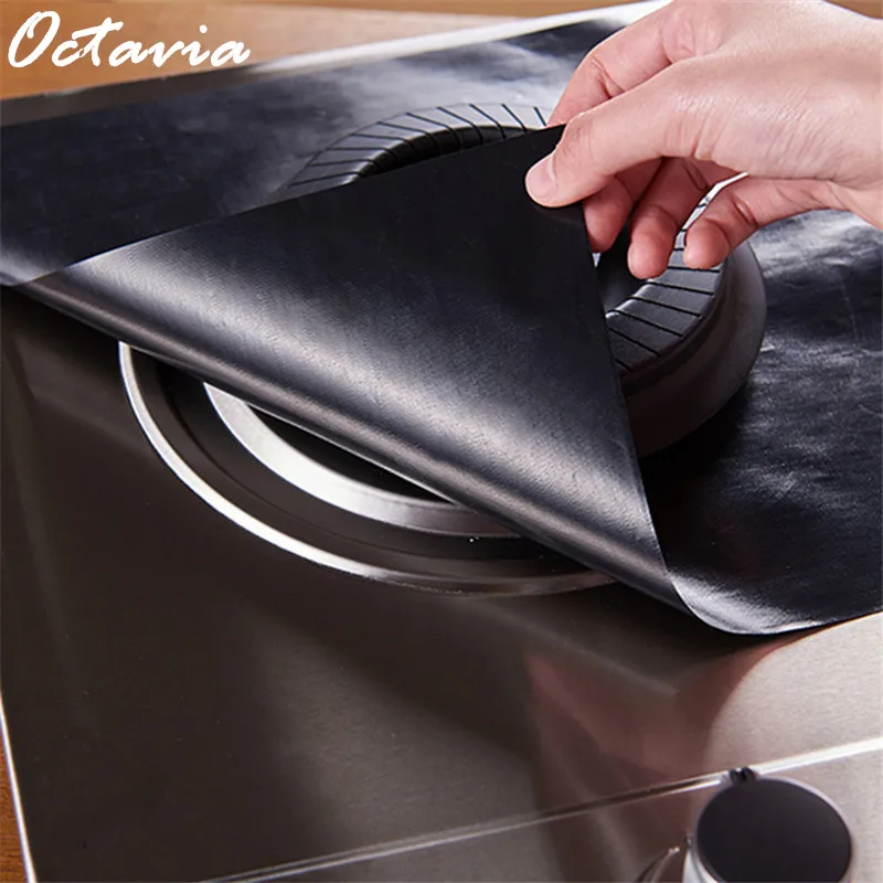 4PCS Reusable Gas Range Stove Top Burner Protector Liner Cover Oil