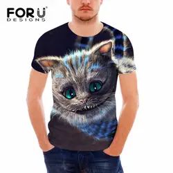 FORUDESIGNS/3D животных кошка тигр печатных для мужчин летние футболки модные черные топы с короткими рукавами бренд бодибилдинг