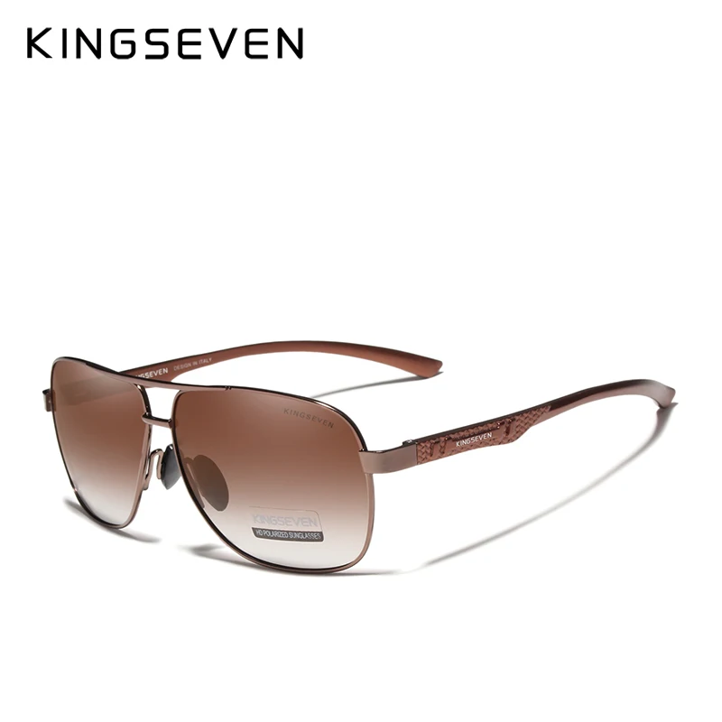 KINGSEVEN, фирменный дизайн, поляризованные алюминиевые солнцезащитные очки, мужские, для вождения, синие, зеркальные, солнцезащитные очки для мужчин, очки, Gafas De Sol - Цвет линз: Brown