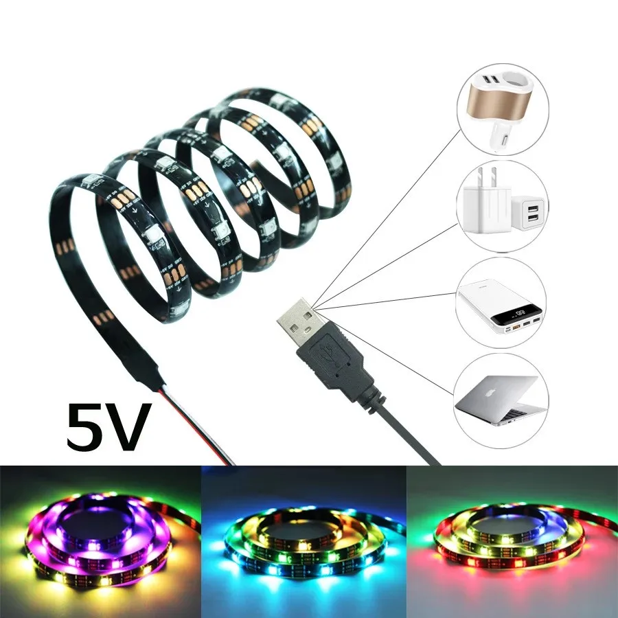 USB 5В 1 м/2 м/3м ТВ фоновое освещение RGB 5050 Светодиодная лента WS2812B 2812 IC Pixel