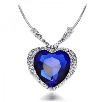 

quality Austrian Crystal classic movie blue Heart Pendant Necklace AAAA+ rhinestones charms women summer girls fashion jewerlry