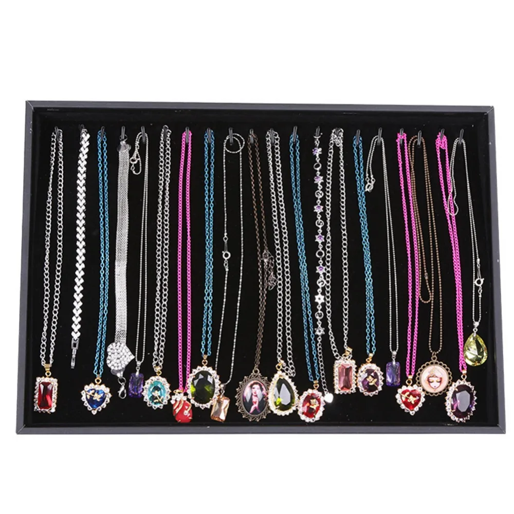 

Velvet Leather Jewelry Display Show Case Tray Necklace Pendant Chain Organizer Storage Box 20 Hook