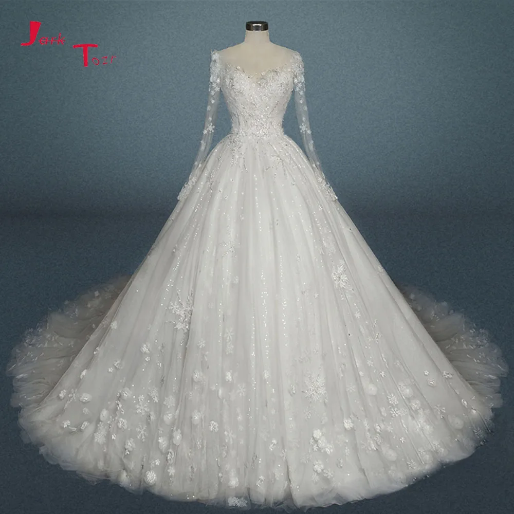 

2019 Long Sleeve Wedding Dresses Turkey Open Back Luxury Robe de Mariee Appliques Sparkly Vestido de Novia China Bridal Gowns