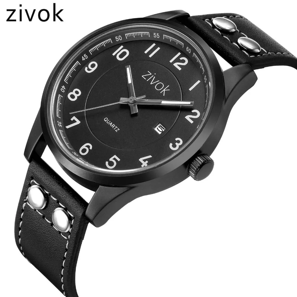 Мужские часы zivok Брендовые спортивные модные кожаные армейские военные часы мужские повседневные кварцевые наручные часы Relogio Masculino 8049