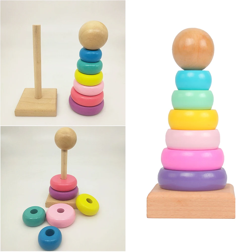 1 Набор башенка семицветная деревянная прочная Развивающая игра в штабелирование конструктор для детей ясельного возраста