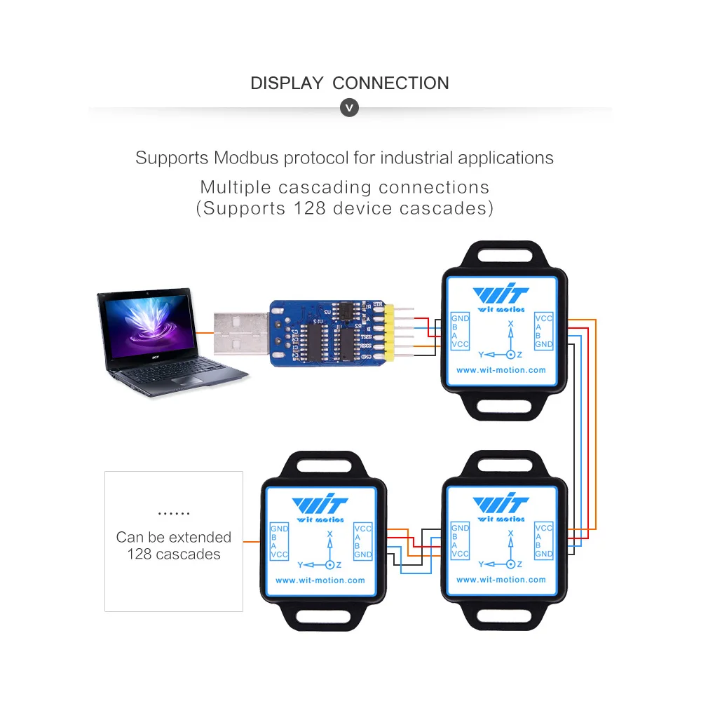 Witmotion-sensor de Ângulo + Aceleração + Giroscópio + Inclinômetro Multiconectado Eixos Modbus 9 Rs485 - Image 4