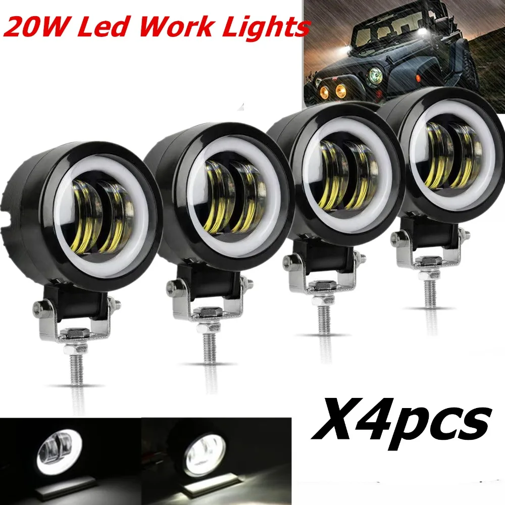 

3Inch 12V 24V LED Work Light Bar Pods LED Halo White Angel Eyes Driving Offroad Boat Car Tractor Truck 4x4 SUV ATV 4pcs Lamp