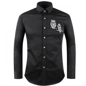 

New Arrival Two Owl Embroidery Men's Shirts Hight Quality Fashion Long Sleeve Casual Shirts Men Plus Size M L XL 2XL 3XL