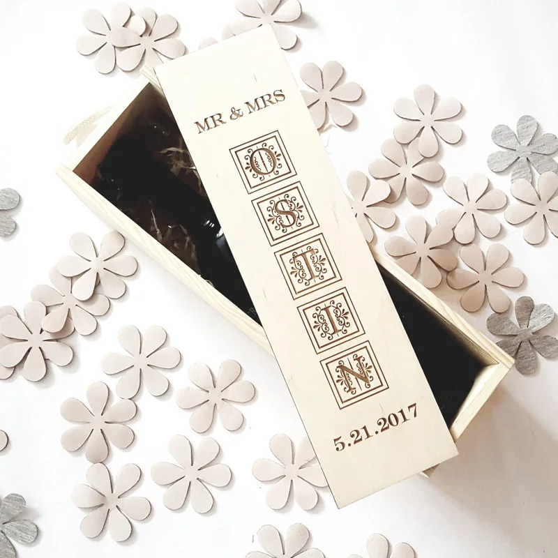  Free shipping 4PCSraw wood handmade lettering custom-made wine box Engagement wedding bridesmaid Be - 32918471492