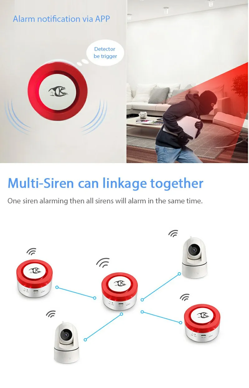 מערכת אזעקה אלחוטית לבית עם סירנה חכמה WIFI להגנה פנימית וחיצונית